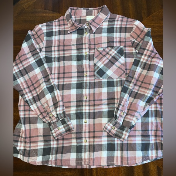 Women’s 3X Long Sleeve Button Down Pink & Gray COLUMBIA Shirt - Picture 1 of 7